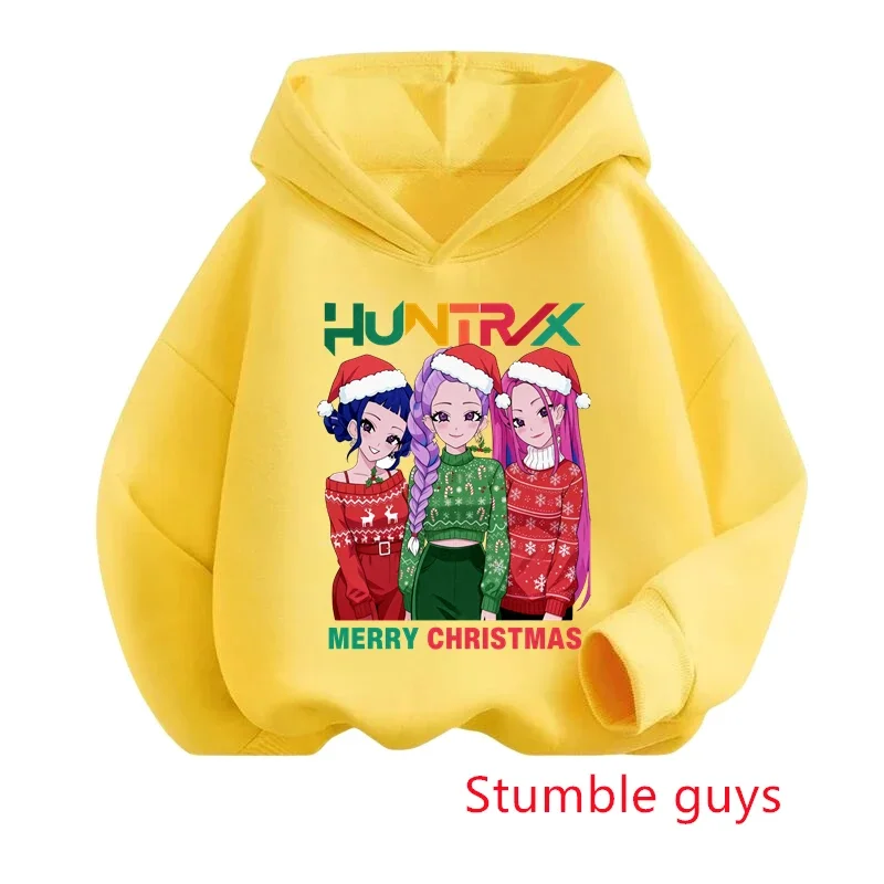 الأولاد Kpop شيطان الصيادين الاطفال هوديي 3-12Y الخريف الشتاء عيد الميلاد الدافئة لينة سانتا طباعة مريحة مقنعين البلوز ​