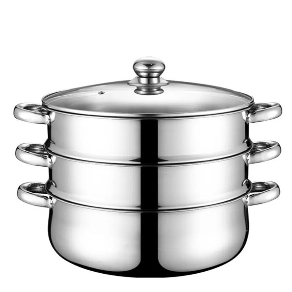 

Stainless Steel Steam Hot Pot Three Tier Cookware Triple Cooking Steamer Home Soup Induction Cooker