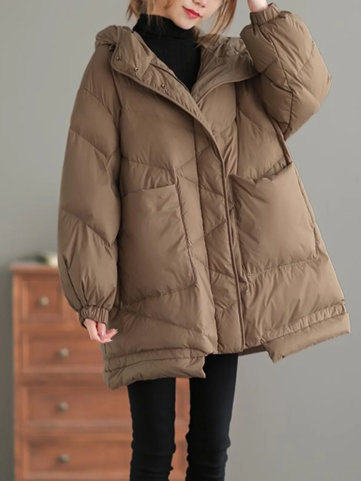 

Белый ду пуховик Jaet, корейский свободный крой, универсальное пальто большого размера с капюшоном, мягкое теплое длинное пальто из полиэфирного волокна...