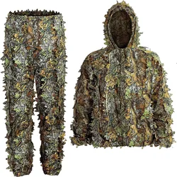 Ghillie Suit Men Women Kids 3D Leafy Bionic Camouflage Hunting Clothing CS Shooting Suit Tactical Combat Clothes Set