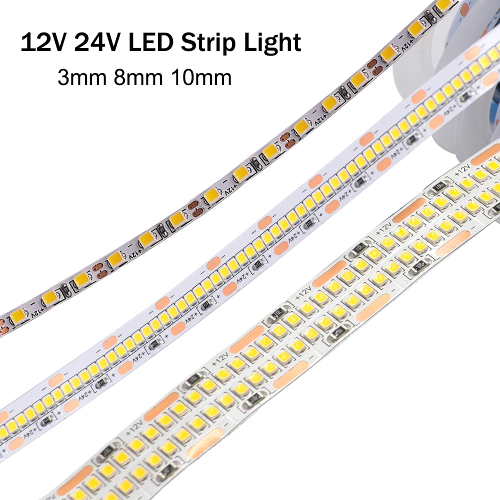 

3mm 8mm 10mm LED Strip Light 12V 24V 2025 Flexible LED Tape 168leds 280leds 312leds 420leds 624leds LED Ribbon Backlight 5M 10M