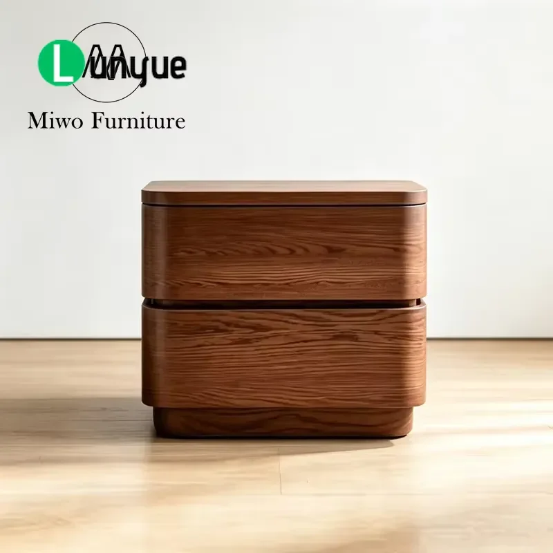 Modern Country Oak 2 Drawer Bedside Table Natural Dark Walnut Finish Hotel Bedroom Nightstand Cabinet Solid Wood Storage