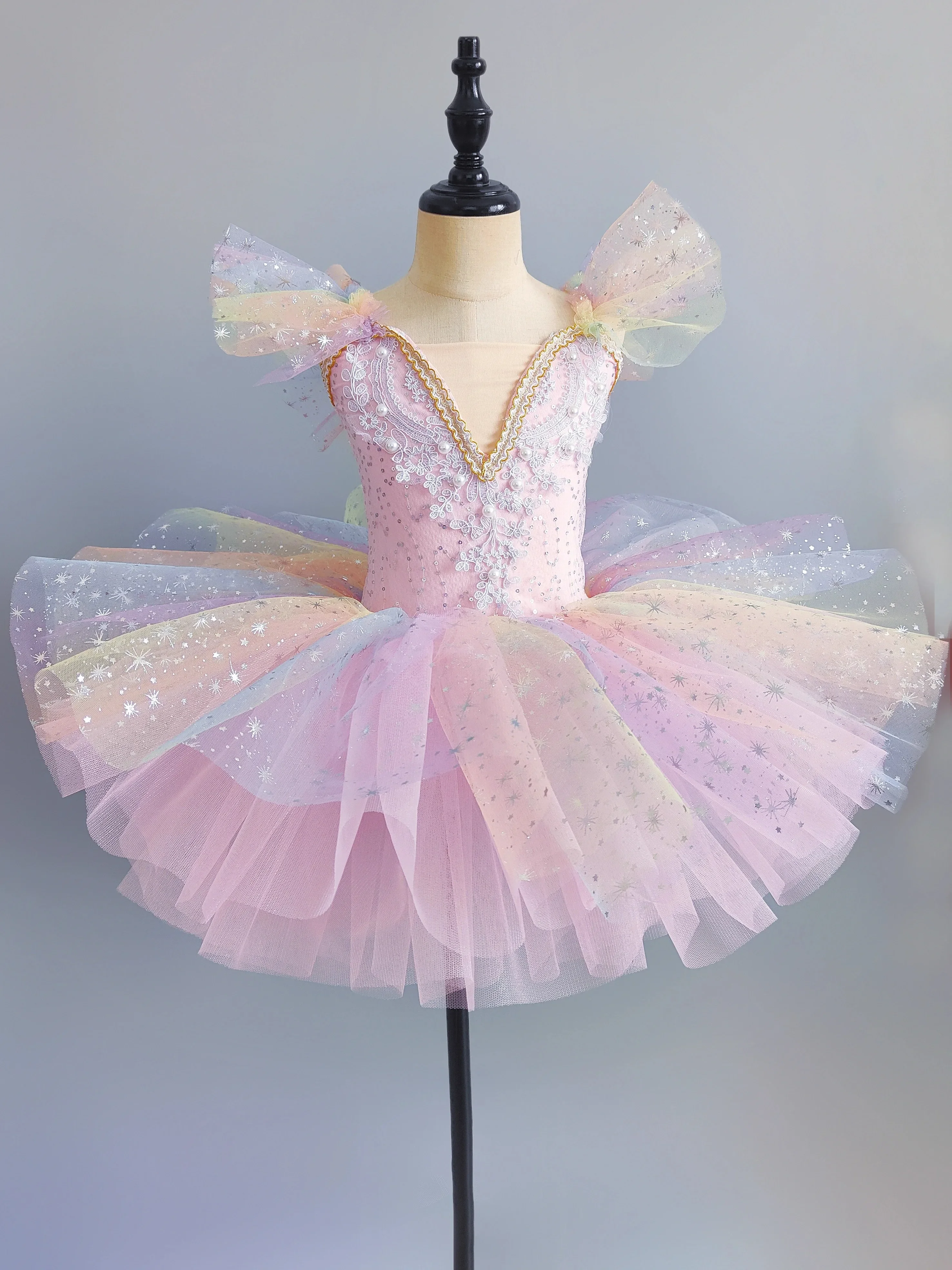 Vestito da balletto per bambini Sette colori Ragazze Bambini Vestito da principessa con paillettes Tutu di balletto DanceClothes Performance Tutu Gonne
