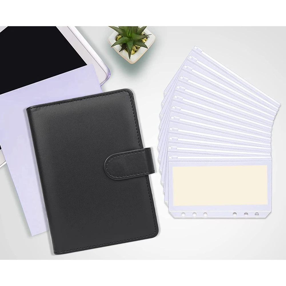 แฟ้มงบประมาณพร้อมซองเงินสดซิปสำหรับการจัดทำงบประมาณระบบซองจดหมายงบประมาณเงินสดกันน้ำ12ชิ้นเป็นเงินสด (สีดำ)