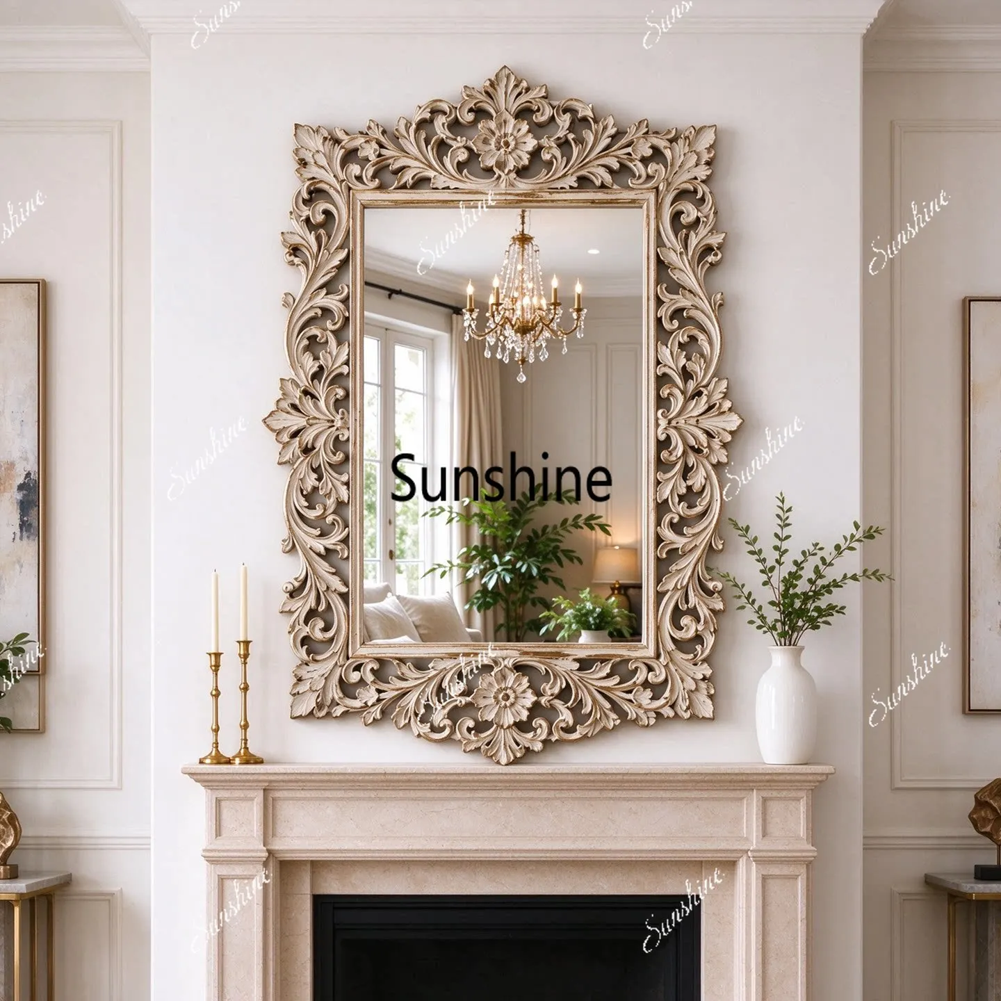 French retro carved makeup mirror wall-mounted wall decorative mirror