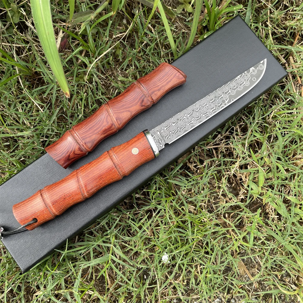 

Бамбуковая форма, дамасское лезвие, ручки из красного сандалового дерева, кемпинг, EDC, охотничьи ножи, тактические инструменты для выживания, самообороны с подарочной коробкой