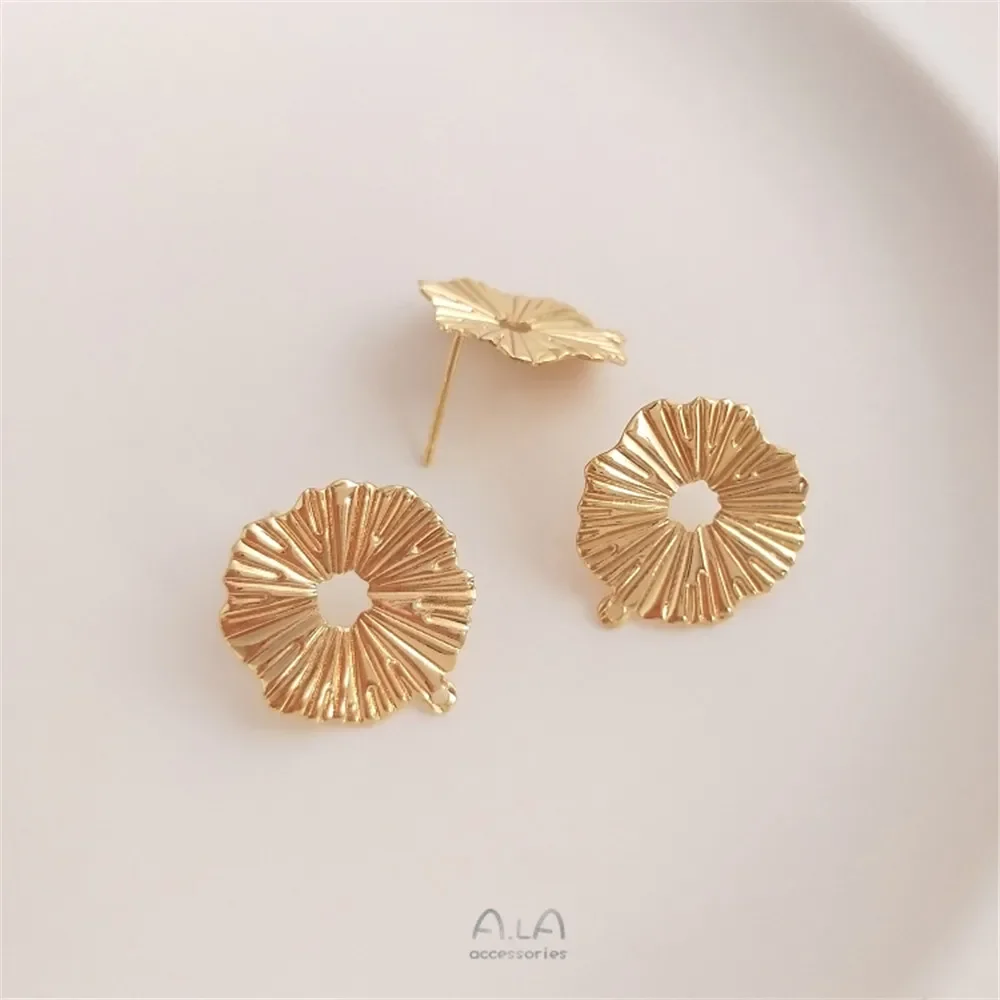 Pendientes colgantes con cinturón de encaje de hoja de loto chapados en oro de 14 quilates, pendientes de aguja de plata S925, accesorios de pendientes diy hechos a mano