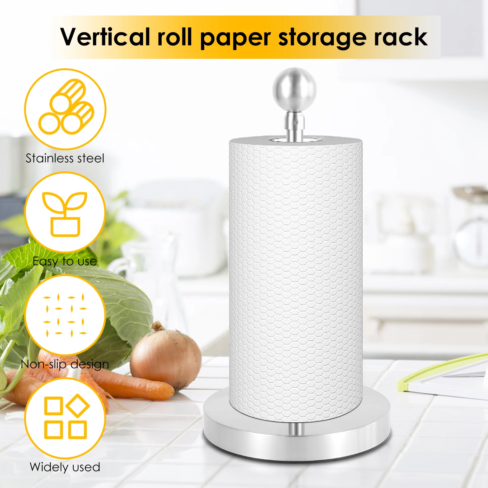 

Stainless Steel Paper Towel Stand Nonslip Kitchen Roll Holder Freestanding Paper Roll Holder Stand Desktop Kitchen Paper Holder