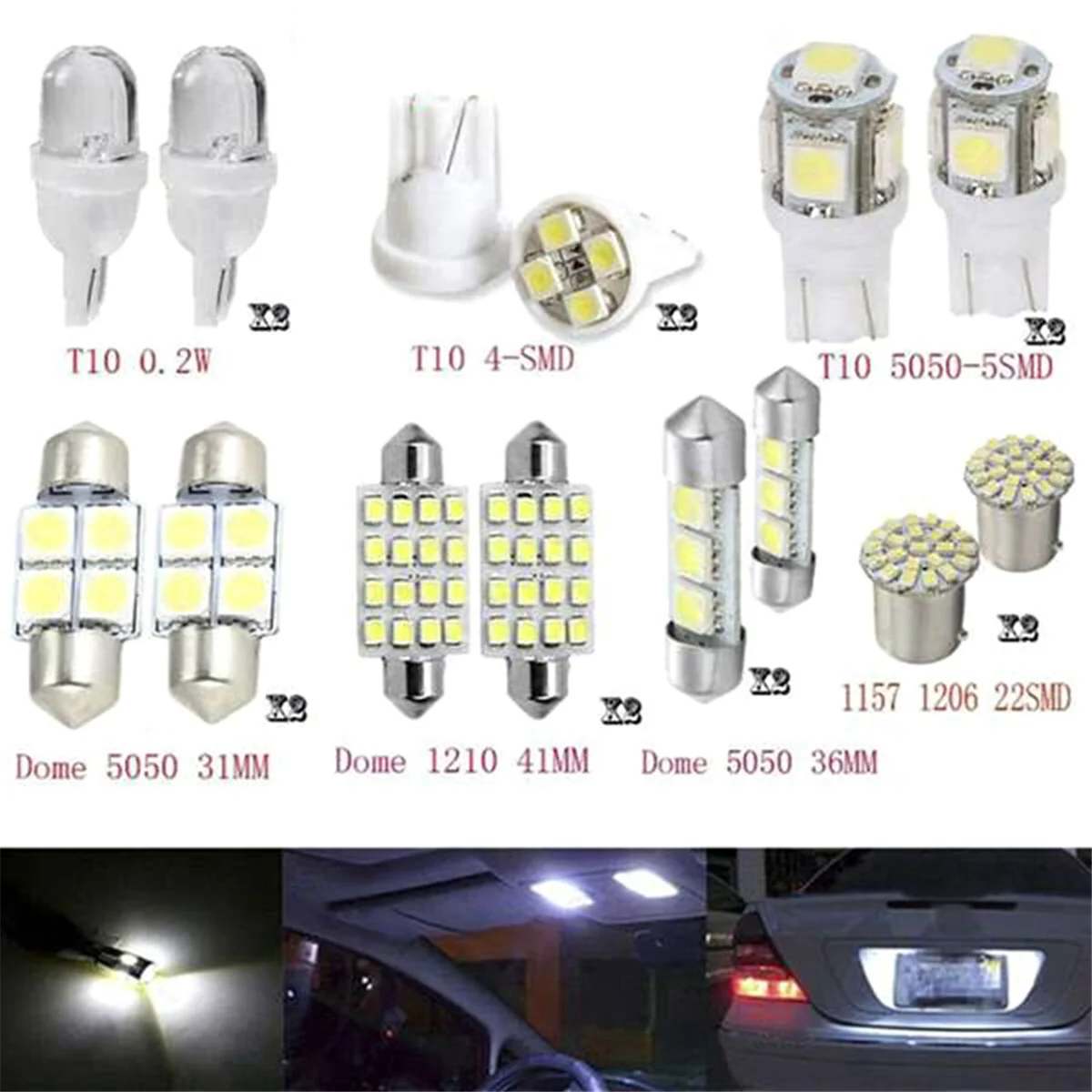 

Hot Sale 14Pcs LED Interior Package Kit for T10 36mm Dome License Plate Lights White Parking Lights Bulb Auto Door Lamp
