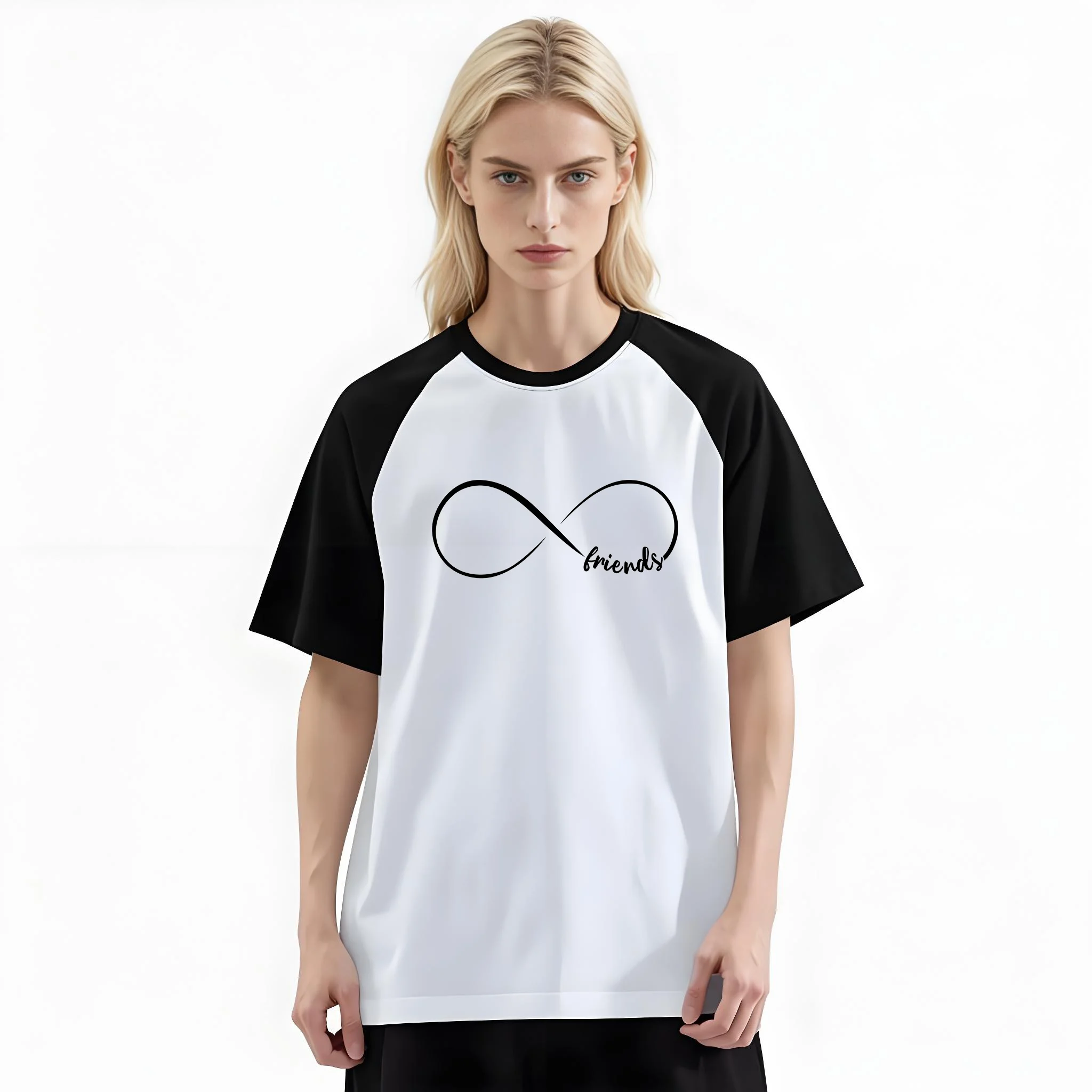 Women'S Fashion Raglan Sleeve T-Shirt, Best Friends Infinity Symbol Printed, Summer Casual Comfortable Tee, Women'S Everyday Short-Sleeve Top