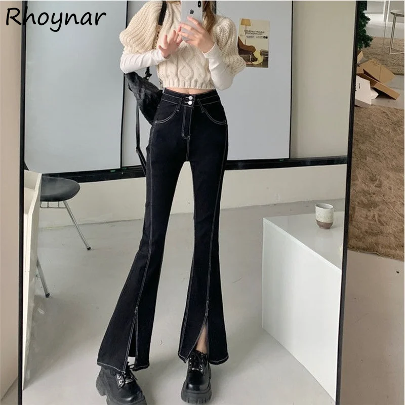 

Jeans Women Simple Loose Pocket Flare Pants Popular High Waist College New Spring Fashion Cosy Korean All-match Arrival Chic