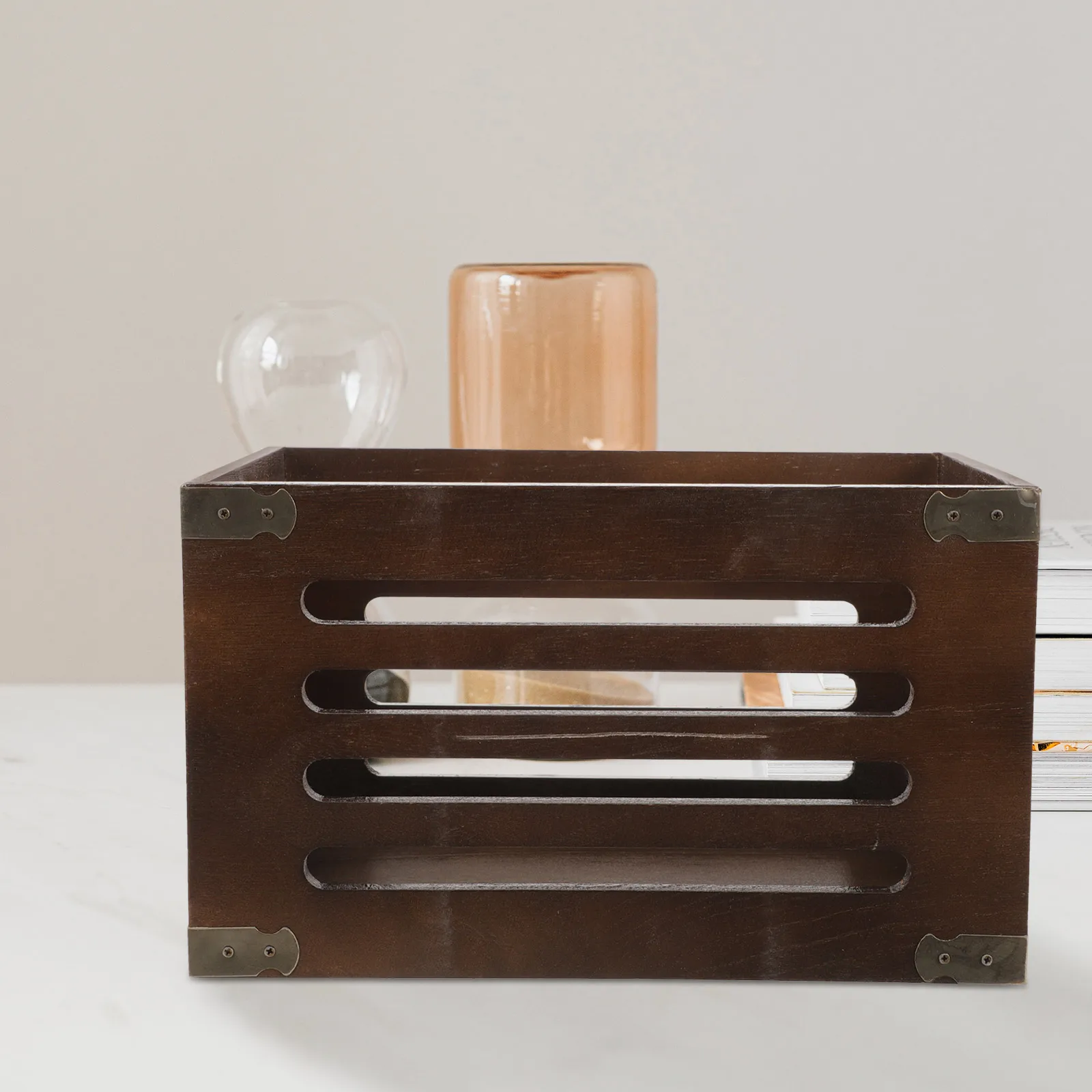 

Wooden Storage Home Office Desk Organizer Book Bins Container Black Classroom Book Bins Brown Rectangle Storage Case