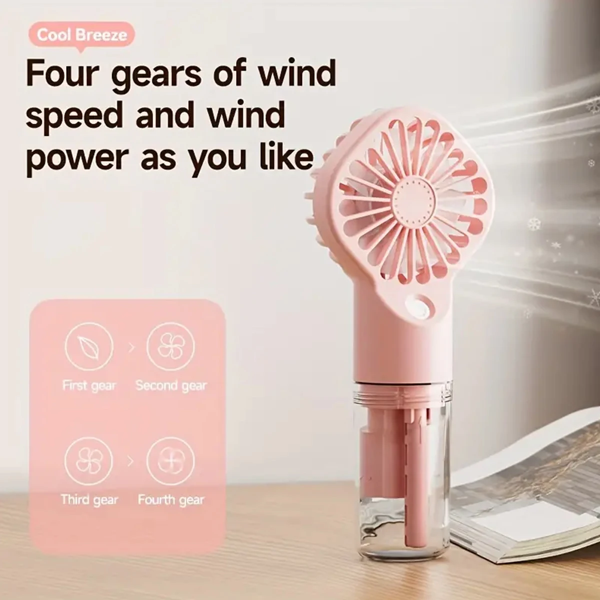 4 Speeds Powerful Wind Spray Fan Handheld Mini Humidifier Fan Portable Outdoor Small Fan USB Rechargeable Water Spray Mist Fan