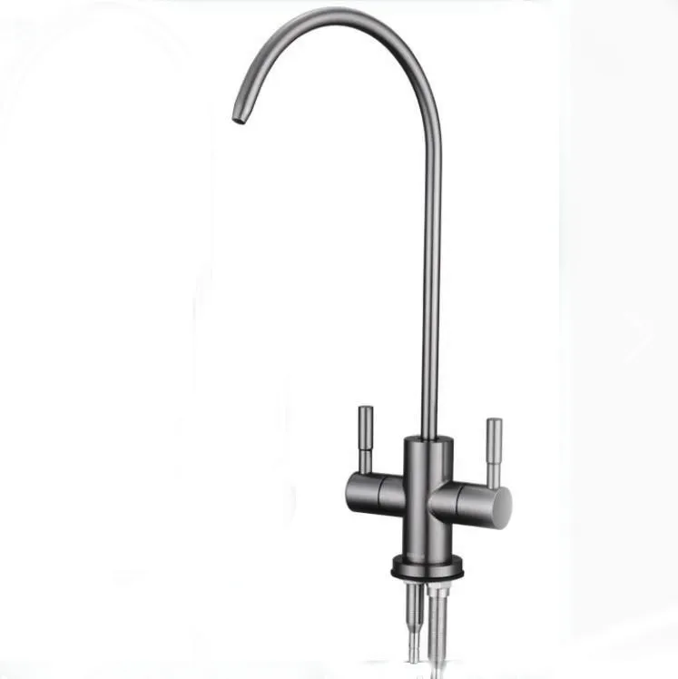 1/4\'\' Double Holes Sink Faucet Tap gunmetal gray Reverse Osmosis RO Drinking Water Filter Kitchen Faucet