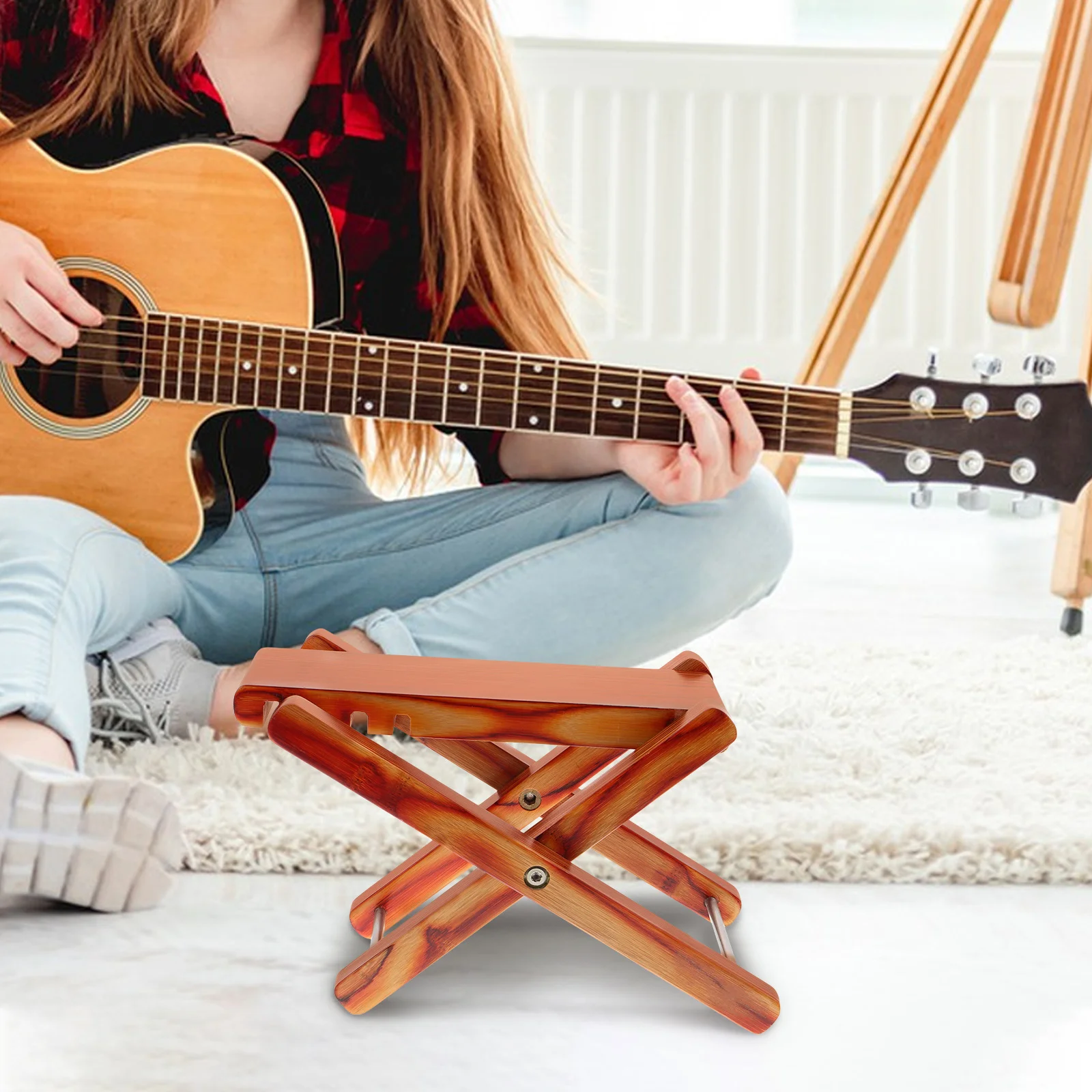 

Bamboo Guitar Foot Stool 4 Adjustable Foldable Non-Slip Footrest for Classical Acoustic Guitar Support Balance