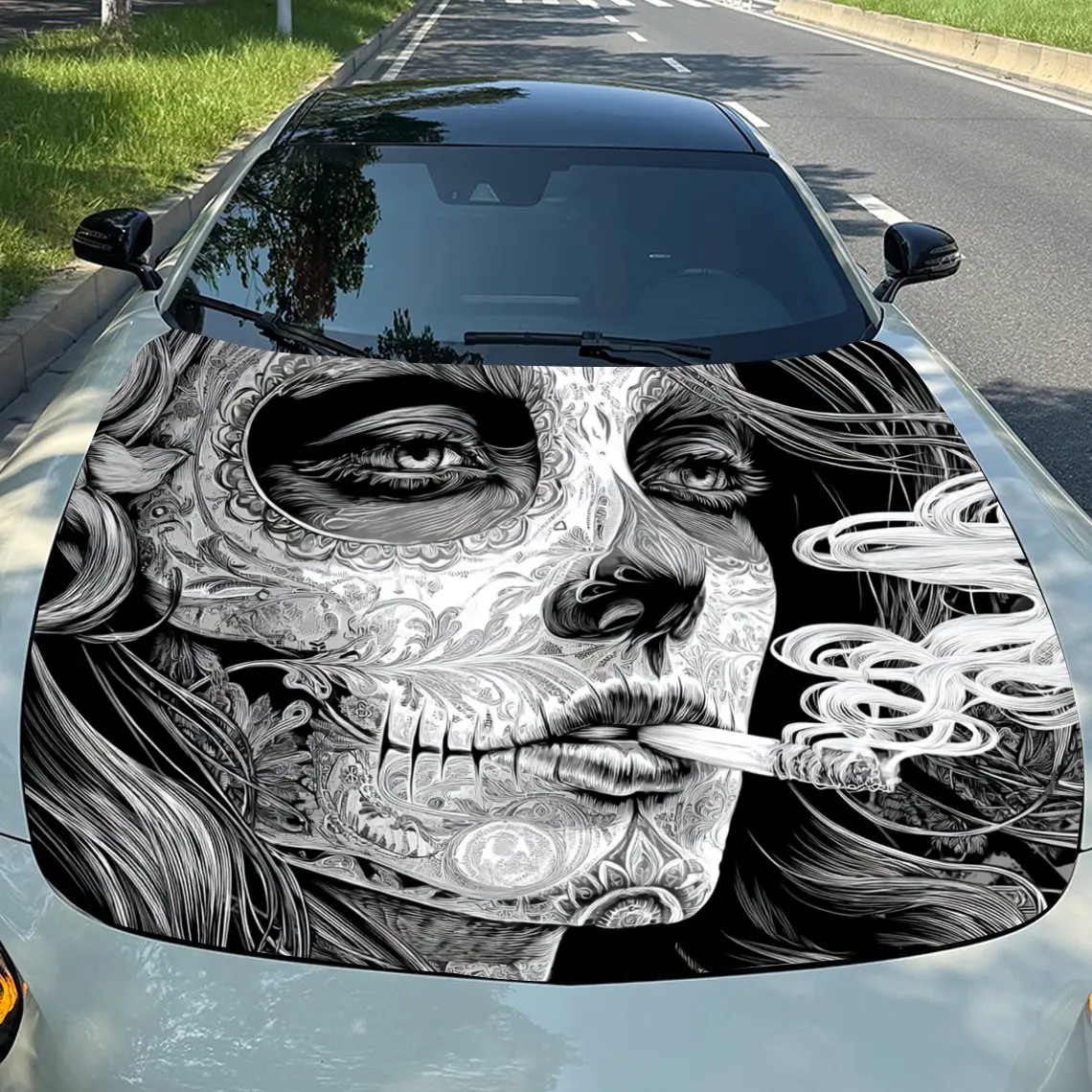 

Punk Smoking Girl Car Hood Stickers-Gothic Flower Skull Design,Durable PVC Vinyl Packaging,Enhanced Protection And Style,Easy To