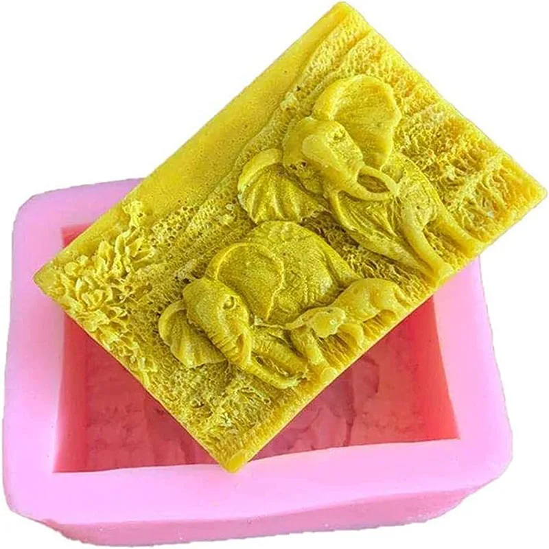 1 Pcs Elephant Family Silicone Soap Molds Animal Bar Soap Making Molds Square Soap Mould for Baby Shower