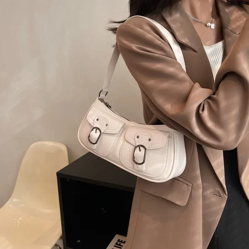 Bolso de hombro y axila de cuero de moda para mujer, bolsos y monederos sencillos con diseño de bolsillo pequeño para mujer 2023