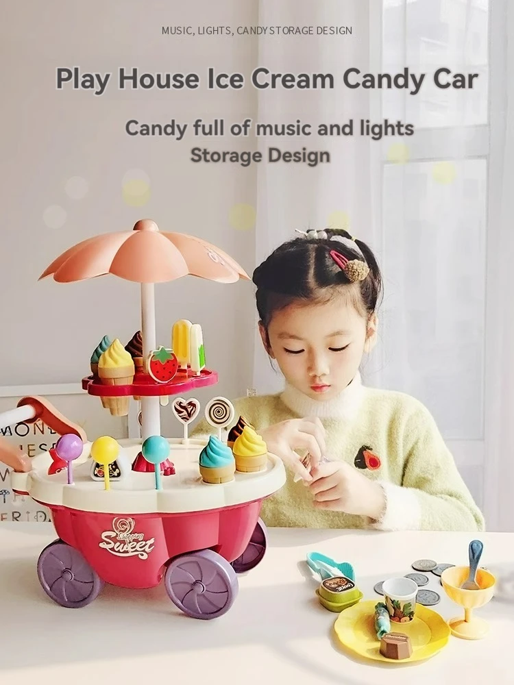 Mini Chariot à Bonbons et Crème Glacée pour Enfant, avec Éclairage, Musique, Simulation, Ensemble de Jouets, Cadeau