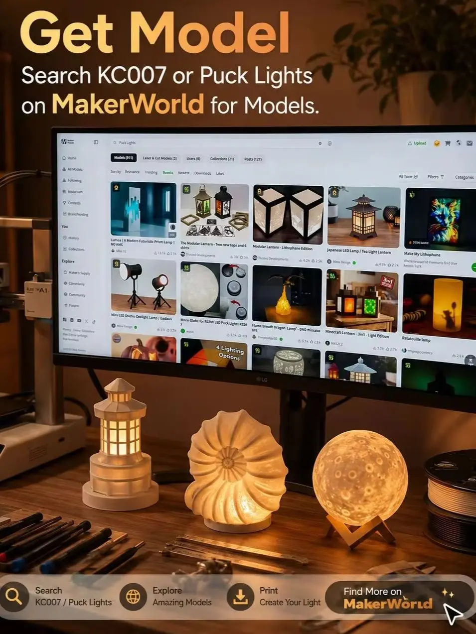 Puck Lights für Bambu Lab KC007 – Fernbedienbare RGBW DIY Hardware, einstellbares 16-Farben-Rund-LED-Lampen-Kit mit Steuerung für 3D-Druckteile