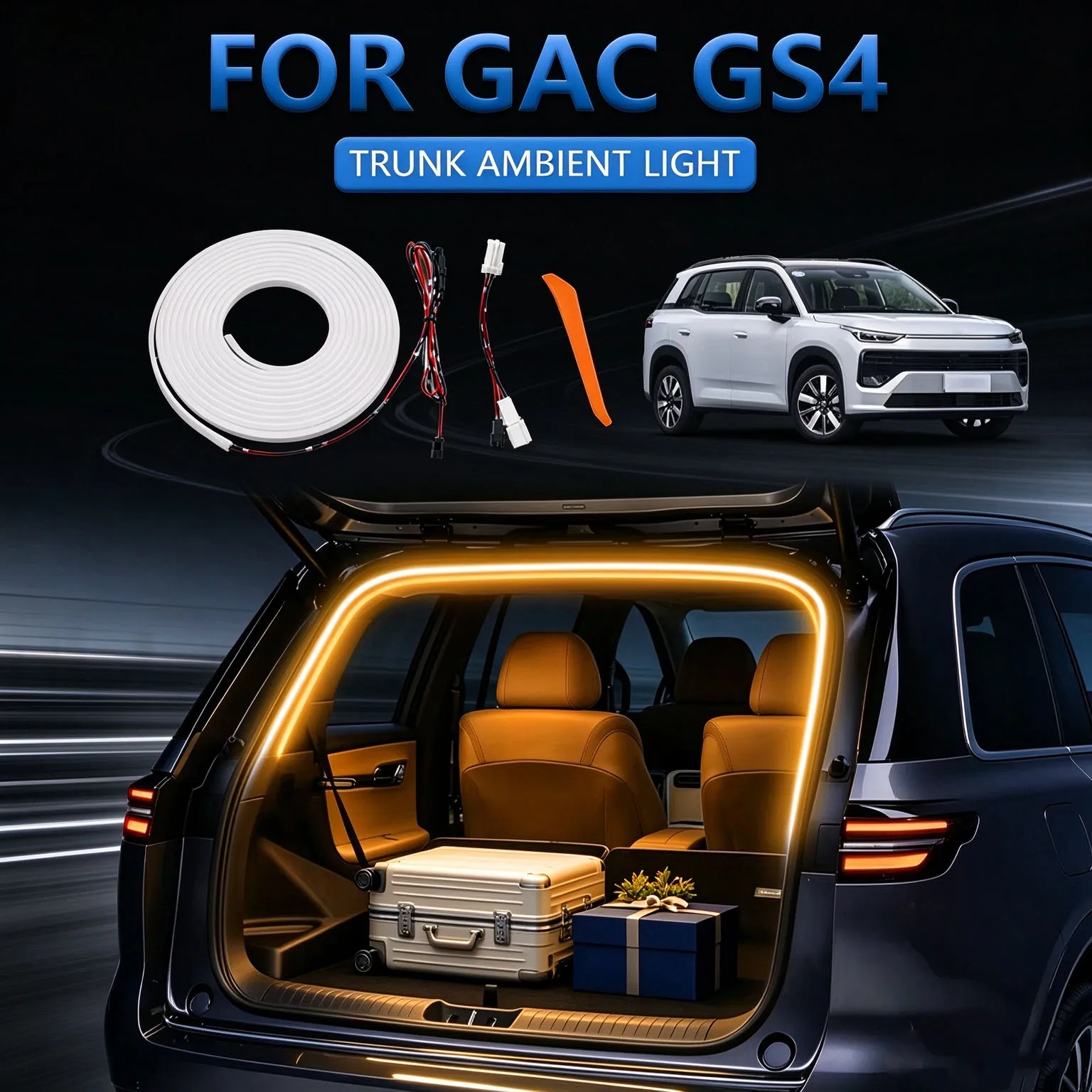 FOR GAC GS4  Trunk Light Modification Light Atmosphere Lights White Warm White Rear Trunk LED Light Bar
