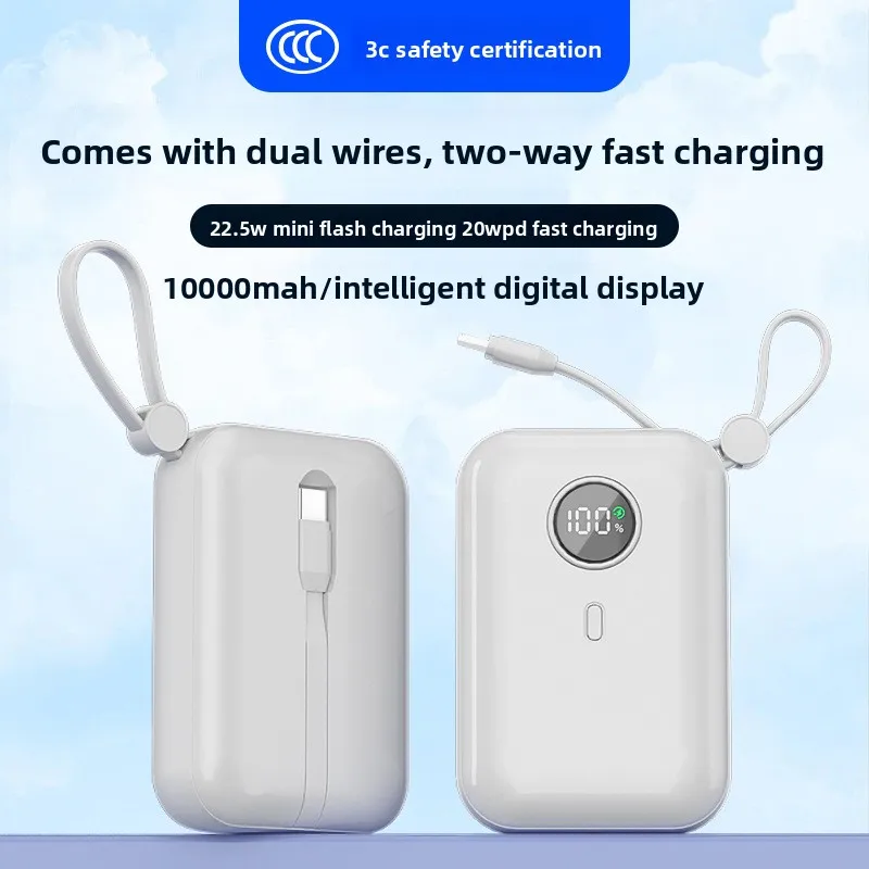 

2024 Newest 10000mAh Ultra-Compact Power Bank 22.5W Dual Super Fast Charging Built-in Cables (Lightning+Type-C) 3C Certified