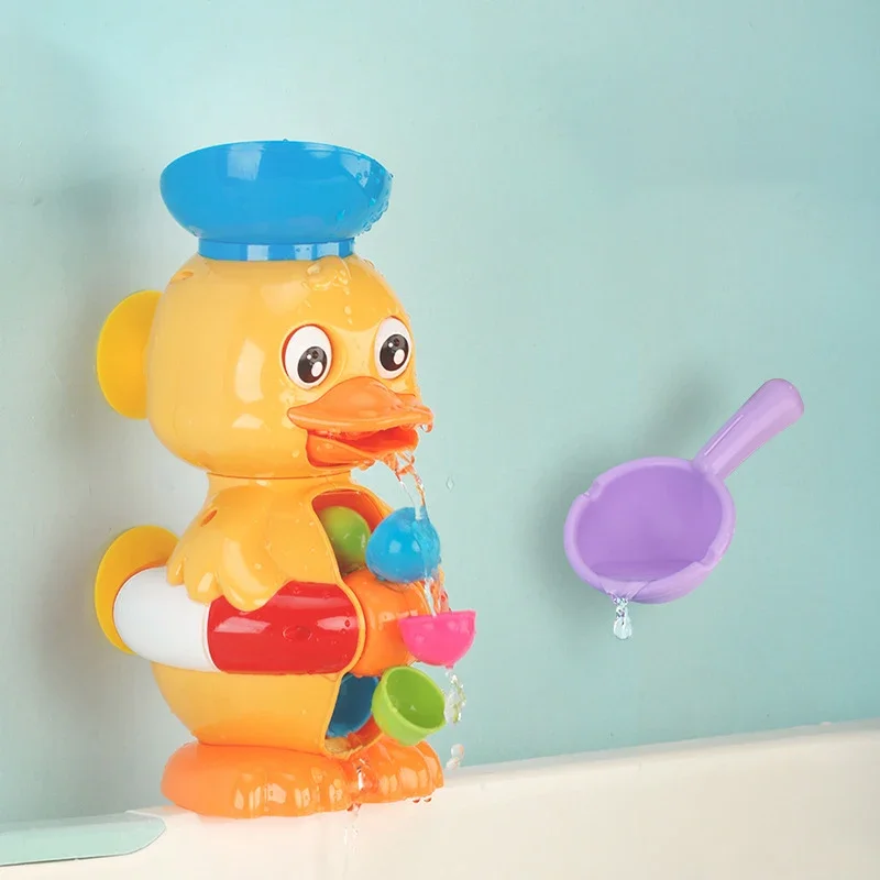 Duck Bathtub Toys for Toddlers 1-4 Years Old with Rotating Water Wheels/Eyes | Bathroom Power Suction Water Spoon Fun Bath Toys