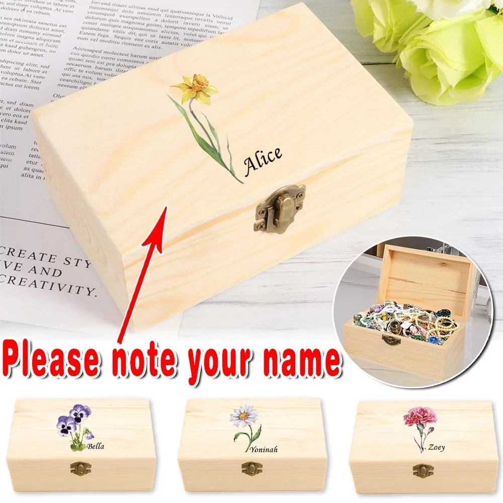 Customized Name Antique Wooden Jewelry Organizer Treasure Chest Craft Keepsake Storage Box DIY Display Case Durable Decoration