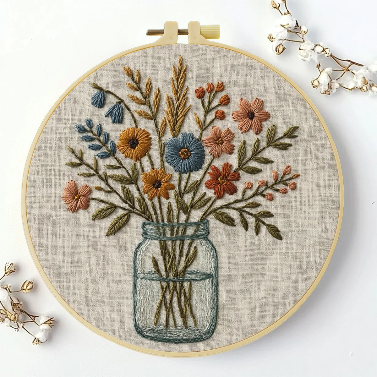 1 Stück 20X20CM/15X15CM 7,87/6,3 Zoll Blumen-Stickerei-Starter-Kit DIY-Kit DIY-Stickerei-Set Handarbeiten Heimdekoration Nähkunst – Detail 2