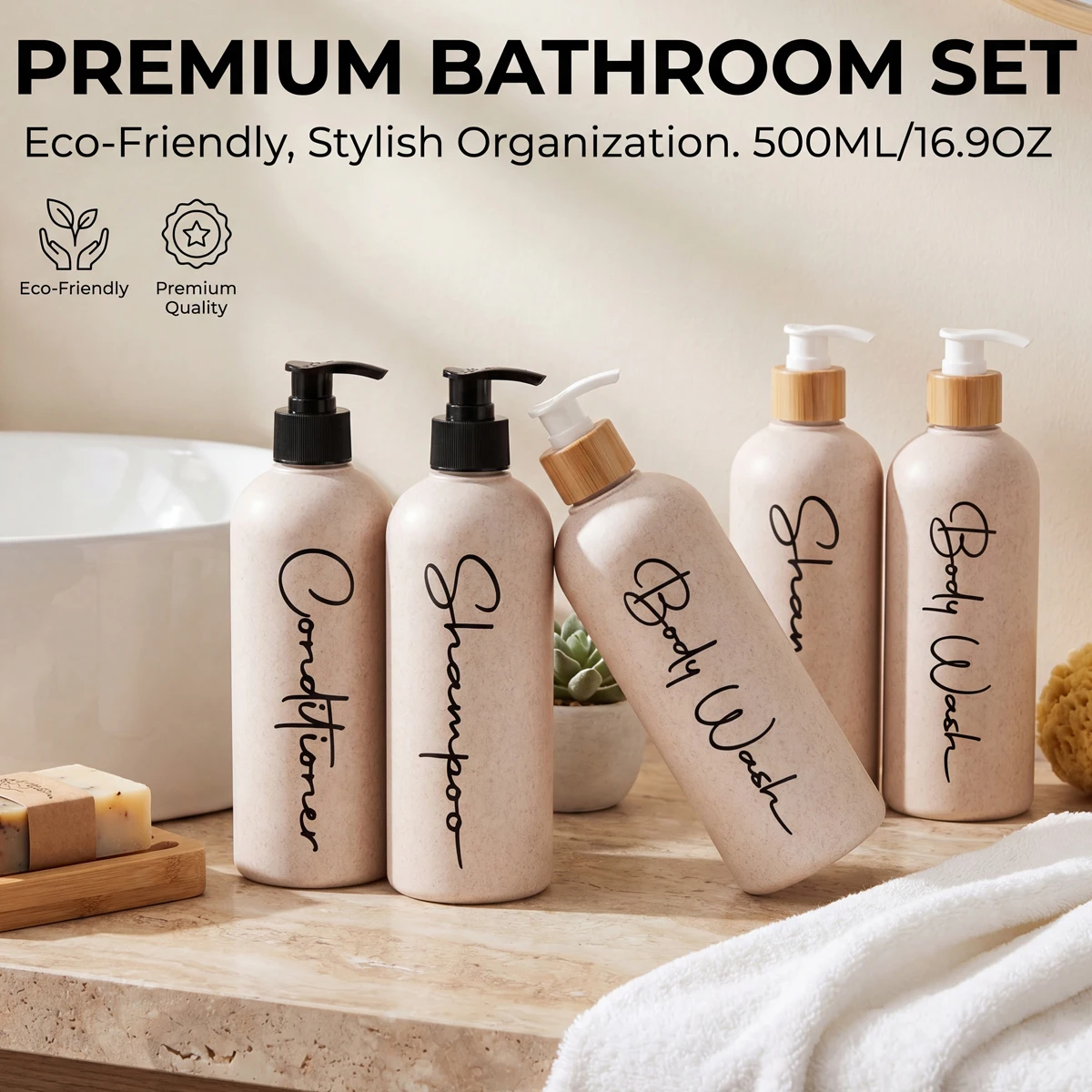 Tiny Home Bathroom Kit - Bathroom Accessory Set, 3PCS Refillable Shampoo