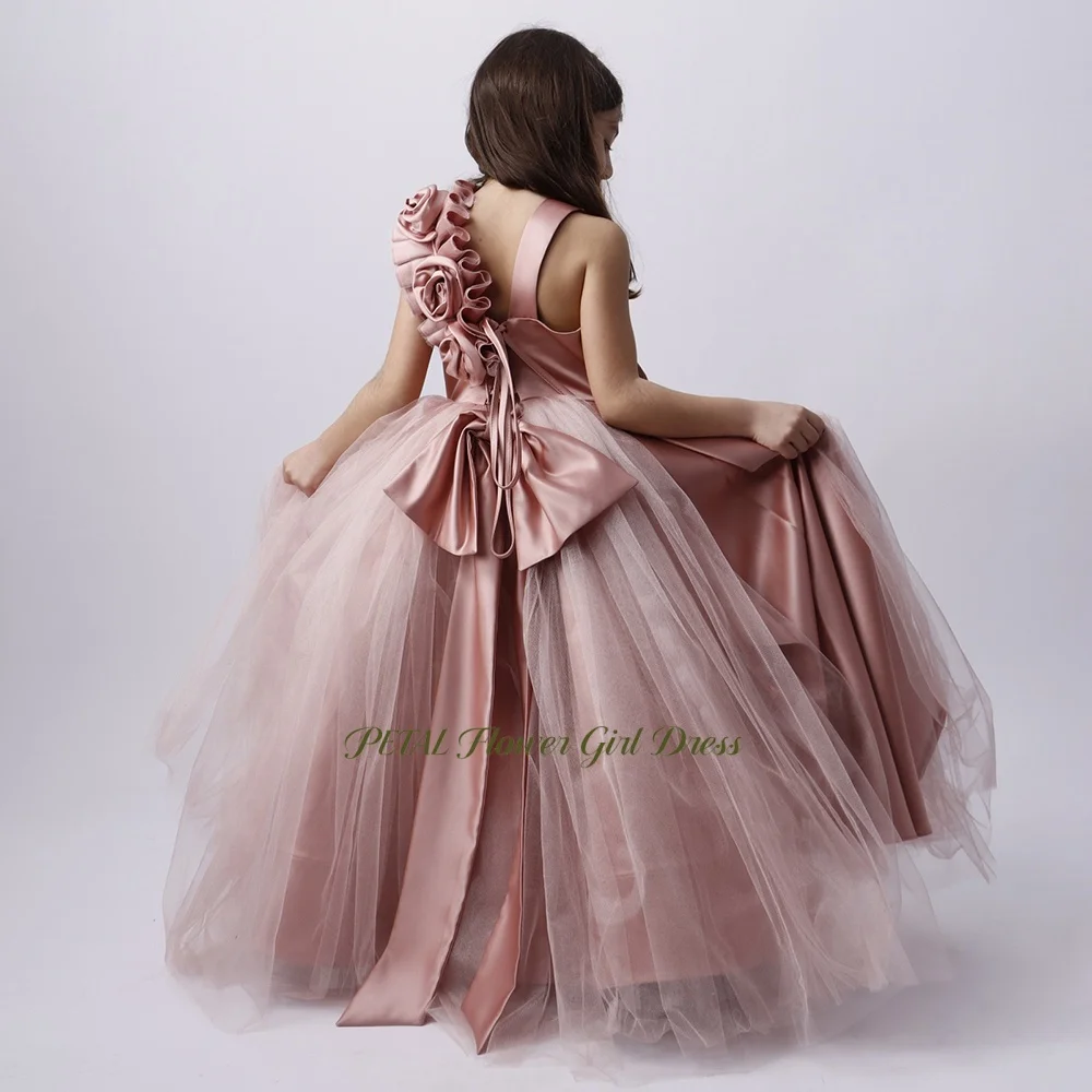 

Petal Blush Pageant Dress with Flowers A Line Flower Girl Dress with Pleats Children First Communion Dress Customized