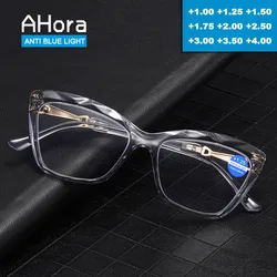 Ahora-Retro Cat Eye óculos de leitura para mulheres, filtro de luz azul, anti-radiação, computador Presbiopia Eyewear, + 100, 125, + 175, + 200, + 250, + 300