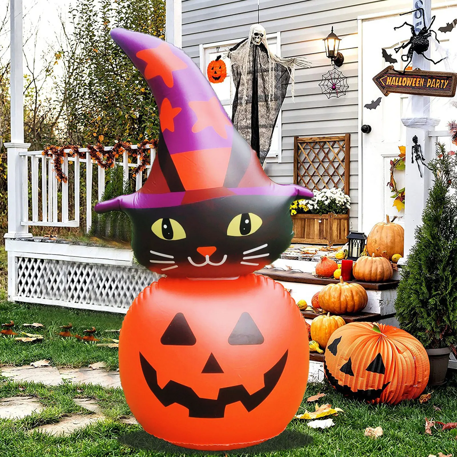 

Halloween Inflatable Toy Creative Pumpkin Black Cat Halloween Decor Built-in LED Light Outdoor Halloween Decorations