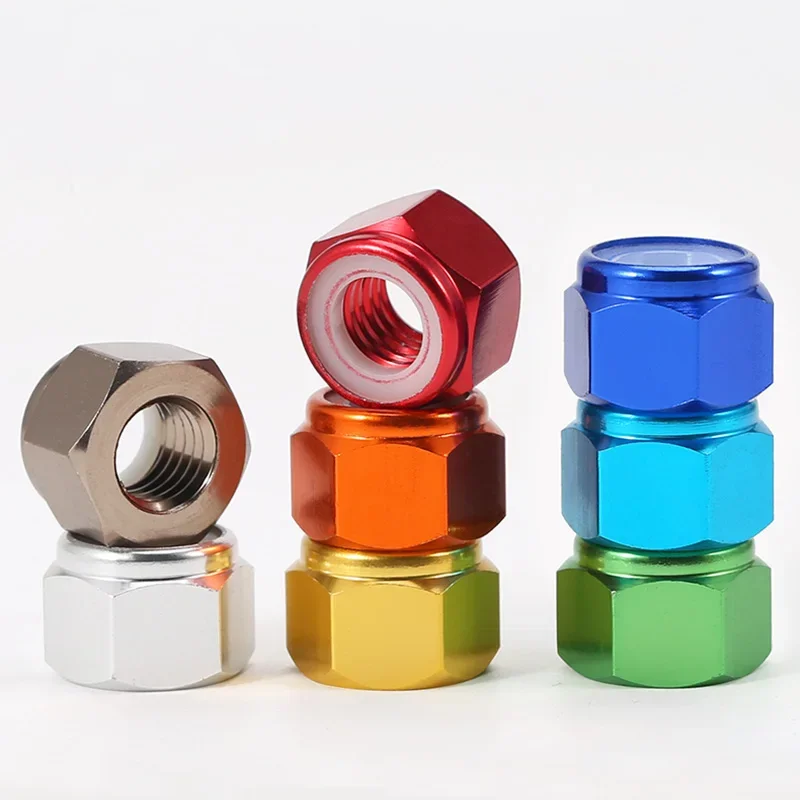 2-10Pcs Coloured Aluminum Alloy Self-locking Nylon Insert Lock Nut Locknut Anodized Nut M2 M2.5 M3 M4 M5 M6 M8