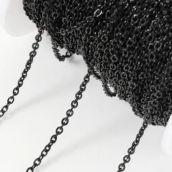 Cadenas de eslabones de cadena en forma de O de 1,5mm de acero inoxidable negro de 2 metros para hacer joyería, accesorios DIY, collar, pulsera, cadena hecha a mano