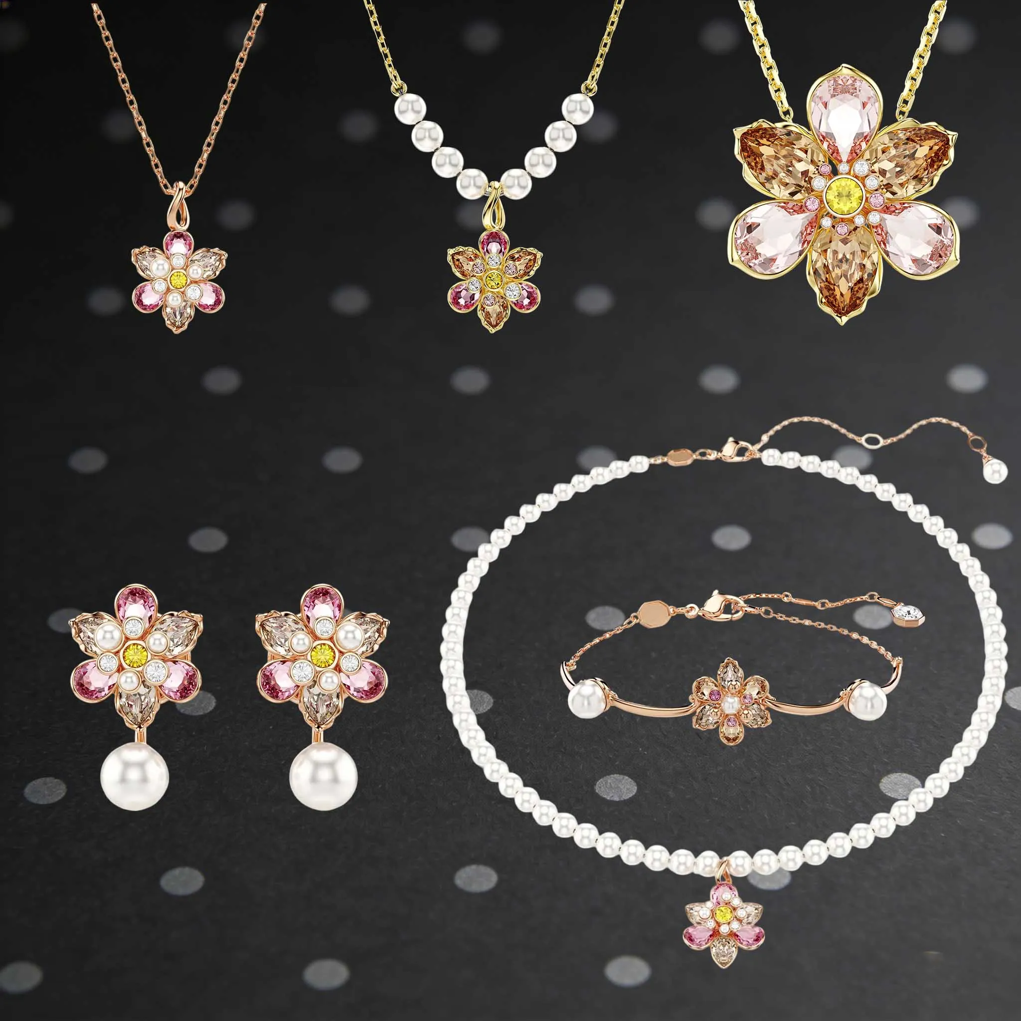 

Роскошное ожерелье с цветочным узором, серьги, кольца, браслет, повседневная одежда, незаменимые для вечеринок, унисекс - подарок на день рождения