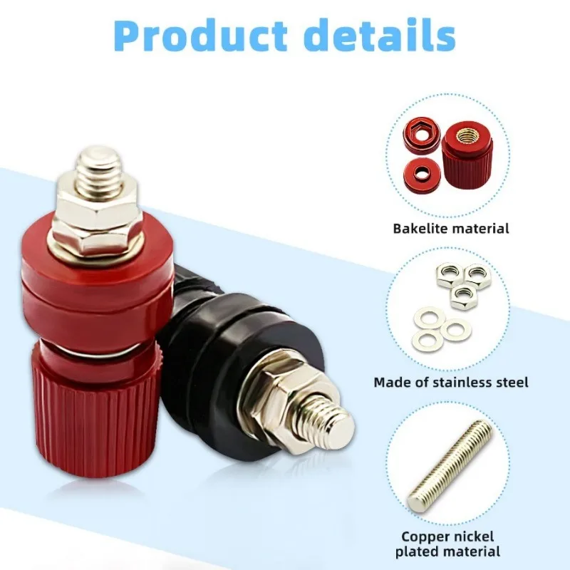 4Pcs Binding Posts Terminal M6/M8 Battery Terminal Connector 1/4” 5/16”Remote Power Terminal Copper Core Nickel-Plated Red/Black