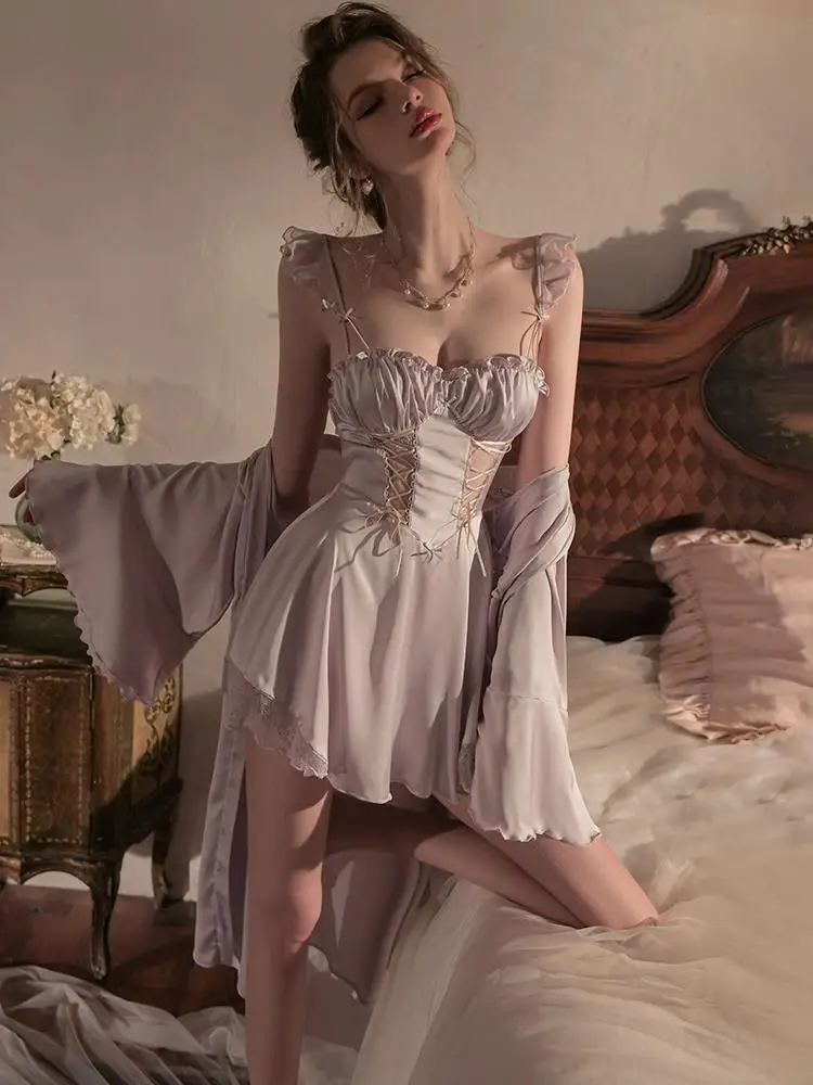 Sexy pajamas women new waist thin with cushion ice silk home suspenders nightgown ladies nightdress home wear