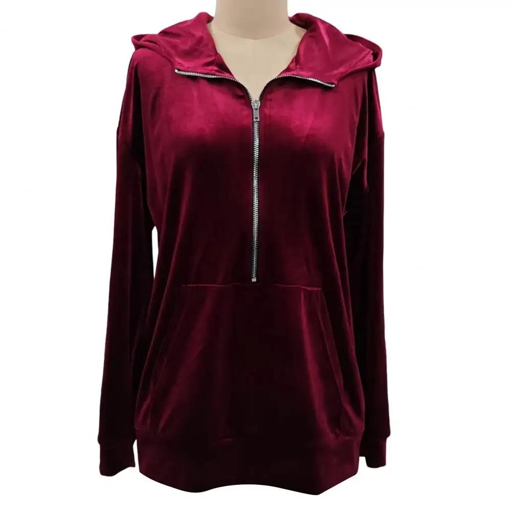 

Velvet Solid Women Bottom T-Shirts Autumn Korean Fashion Simple Office Lady Versatile Loose Long Sleeved O-neck Tops With Pocket