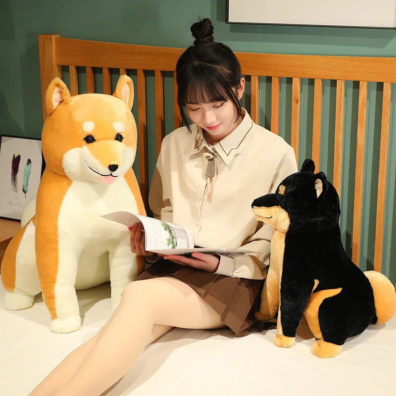 35-65cm New Real Life Shiba Inu Dog Plush Toy Realistic Animal Sitting Puppy Dolls Stuffed Soft Cartoon Toys Birthday Gift