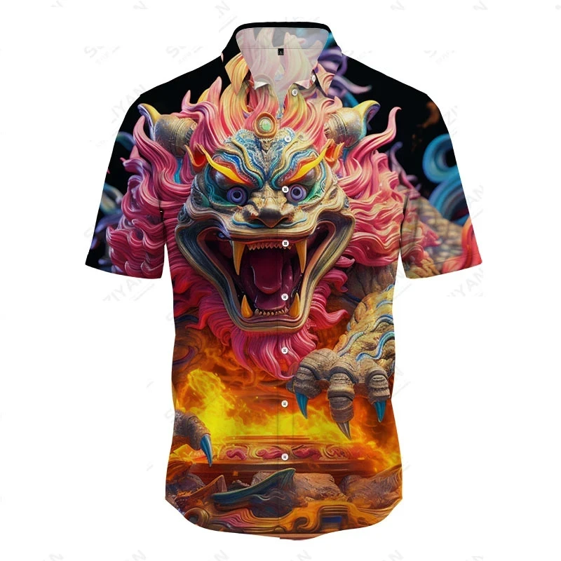 Camicie grafiche animali colorate con stampa completa camicia da spiaggia Hawaii a maniche corte da uomo camicia da festa abbottonata allentata Casual estiva