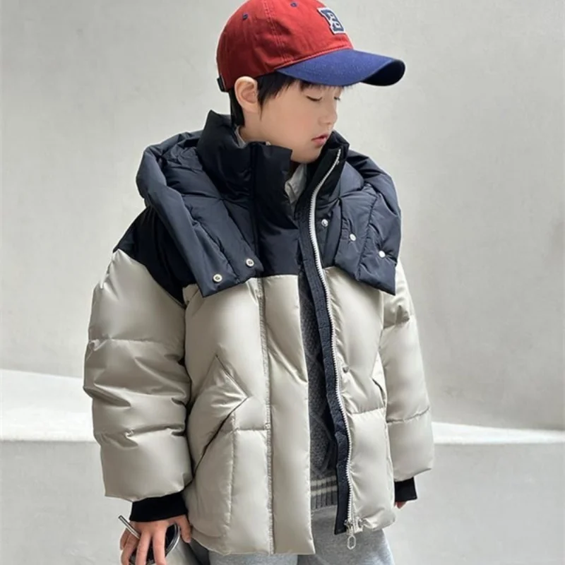 Boys Down Cotton Jacket Windbreak Outerwear 2024 Hooded Thicken Winter Autumn Sport Warm Christmas Gift Children's Clothing