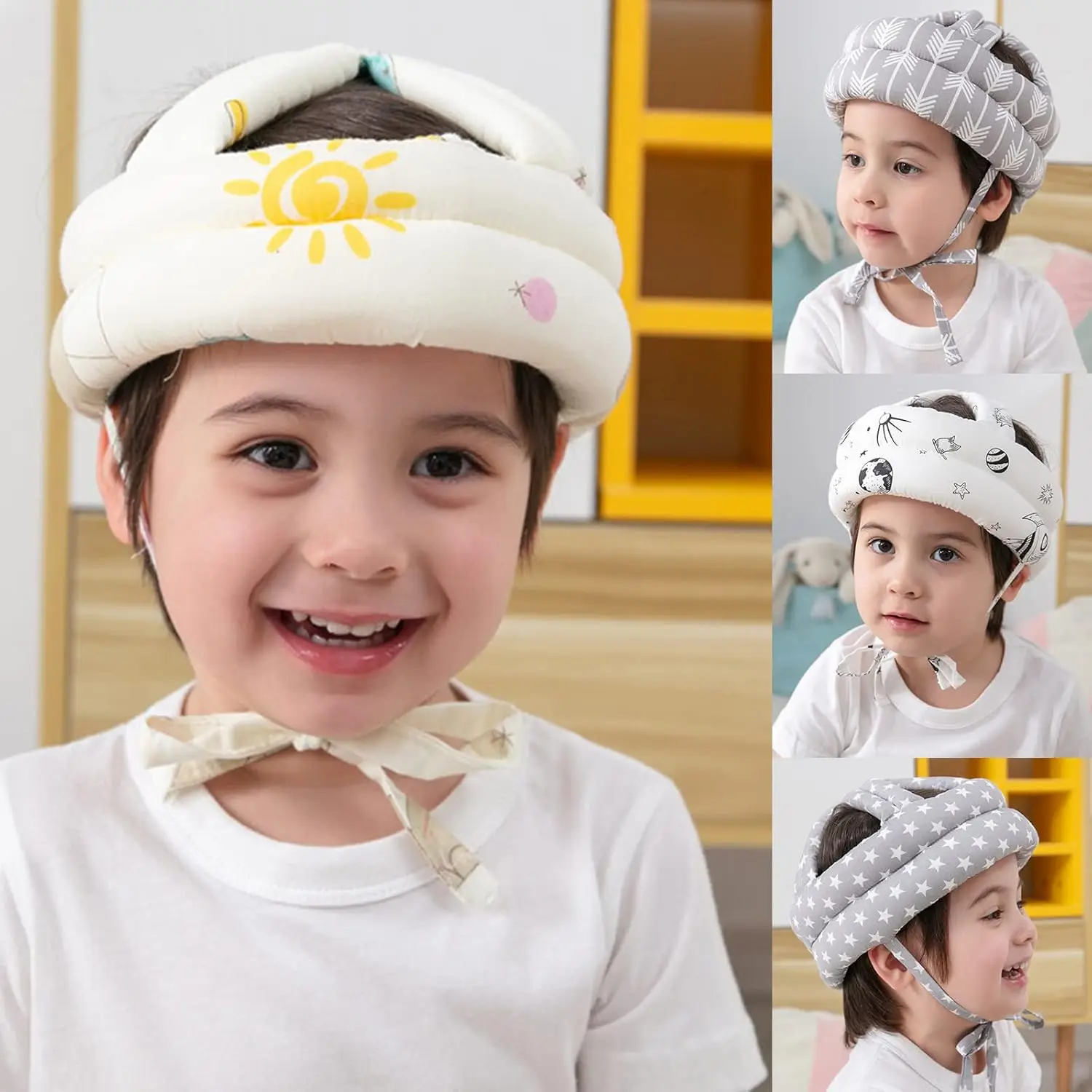 Infant Baby Soft No Bumps Head Protective Hat Adjustable Head Cushion Bumper Bonnet for Crawling Walking