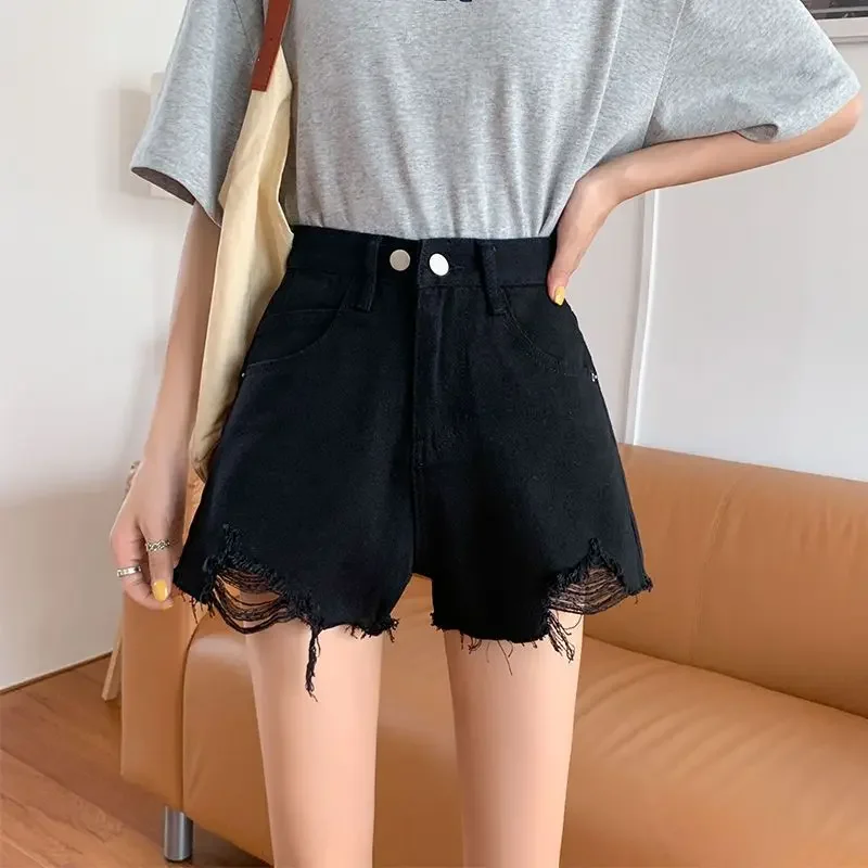 Large Size High Waist Denim Shorts Female Summer New Loose Ripped Wide Leg Hot Jean Pants Y2k Streetwear Shorts 5xl