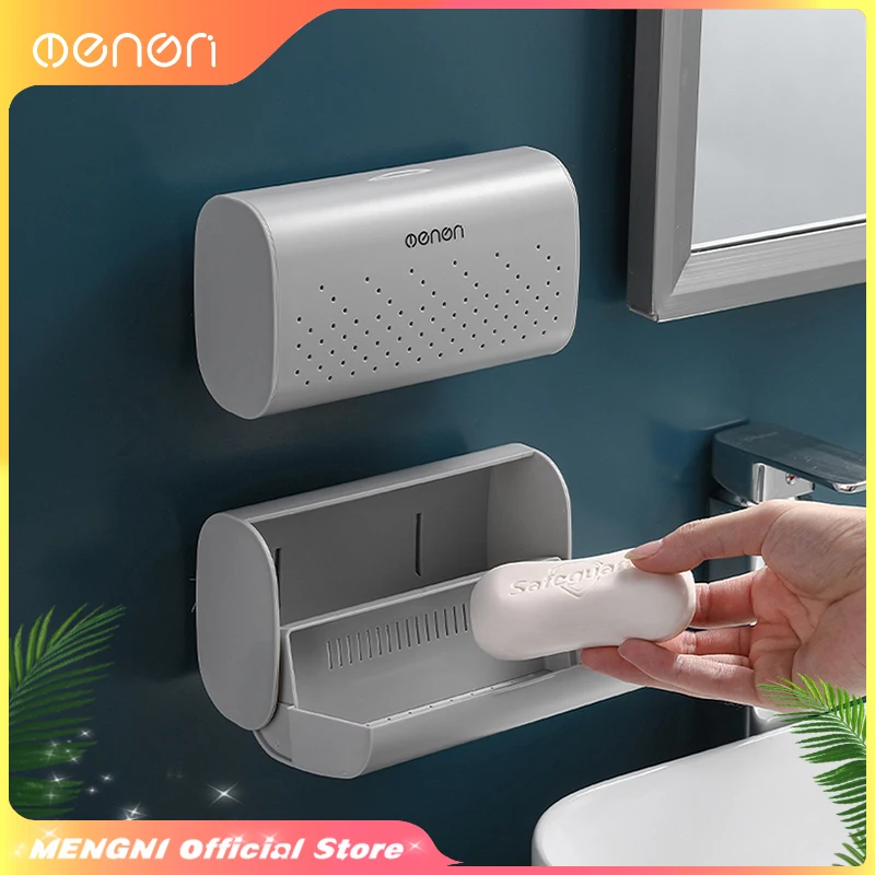 MENGNI Wall Mount Soap Container Box, Durable Soap Case, Easy to Clean, Bar Soap Dish, Bathroom Accessories Sets