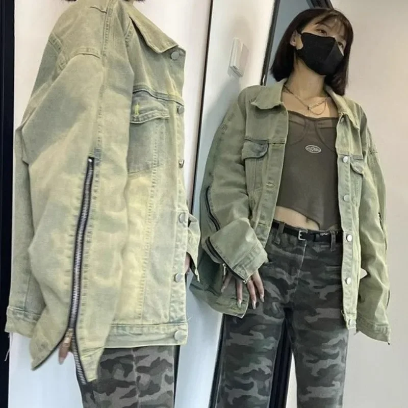Women's Denim Jacket Loose Jean Coats Long-sleeved Outwear Korean Top Fashion Single Breasted Casual Coat Lady Spring Autumn New