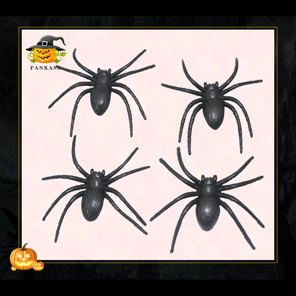 4 pcs Plastic Fake Spider Practical Jokes Props Realistic Rubber Spider for Prank Halloween Party halloween spider