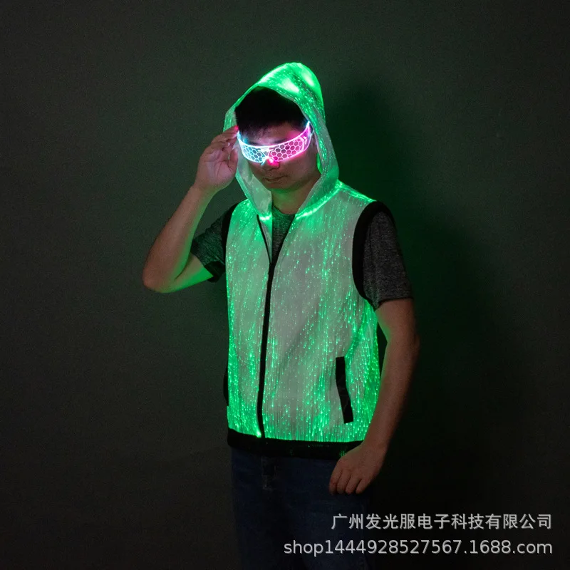 

Europe and the United States hot-selling led luminous hooded vest colorful fiber optic vest Halloween Christmas electronic