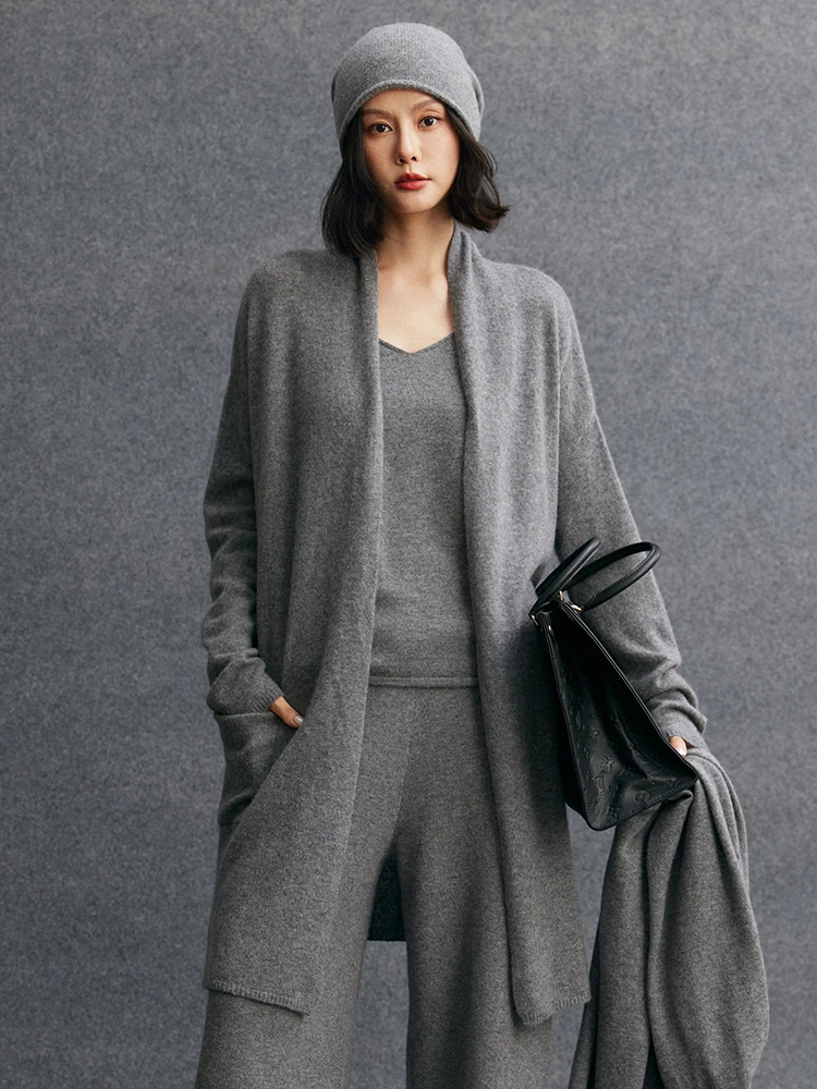 

TLOML New Women's 100% Cashmere Knitwear Long Cardigan Cashmere Autumn Winter Soft Warm Luxury Office Lady High Quality Coat Top