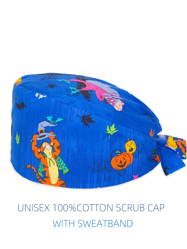 Bear Printed Headwear Pet Shop Chef Dental Sweatband Scrub Cap Breathable Cotton Nurse Doctors Work Headband Surgical cap